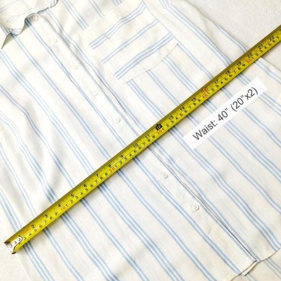 STREETWEAR SOCIETY Rayon Blouse Top White Blue Striped Sleeveless Button Front - Picture 8 of 11